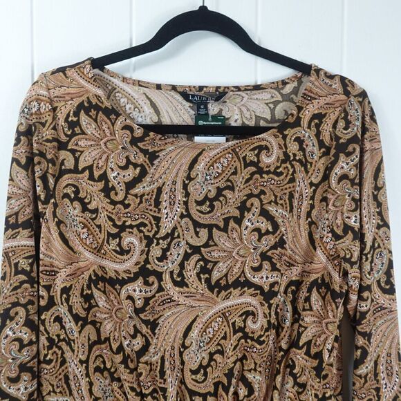 Ralph Lauren Womens Brown Paisley Shift Dress Size 12 - Picture 7 of 16